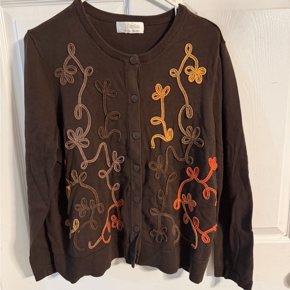 CJ Banks Sweaters - CJ Banks Brown Cardigan with Floral Embroidery